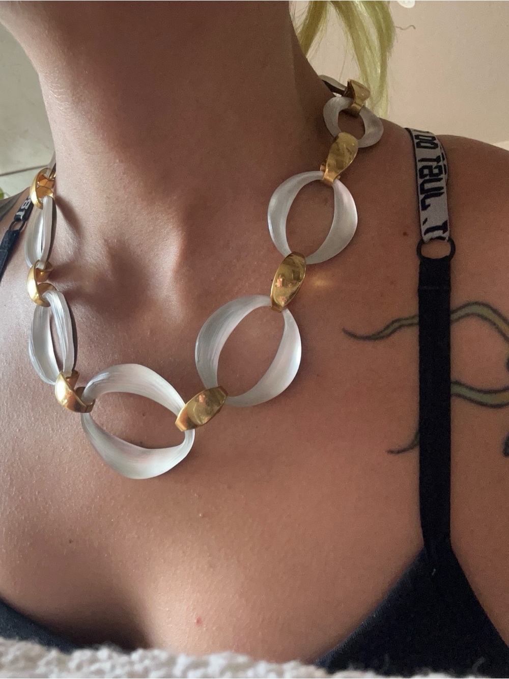Alexis Bittar Two-Tone Silver and Gold Oval Link Necklace - Picture 9 of 9